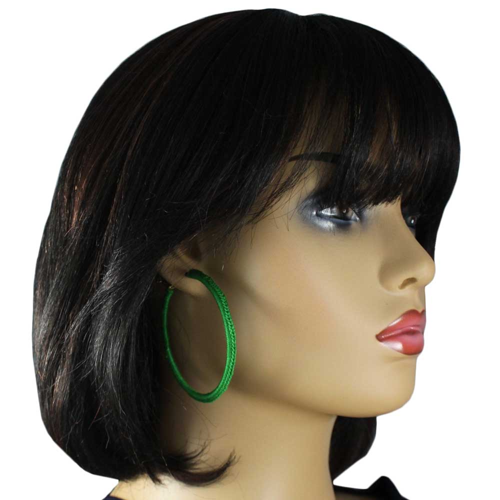 Large Green Crochet Hoop Pierced Earring - STXE24 - Lilylin Designs