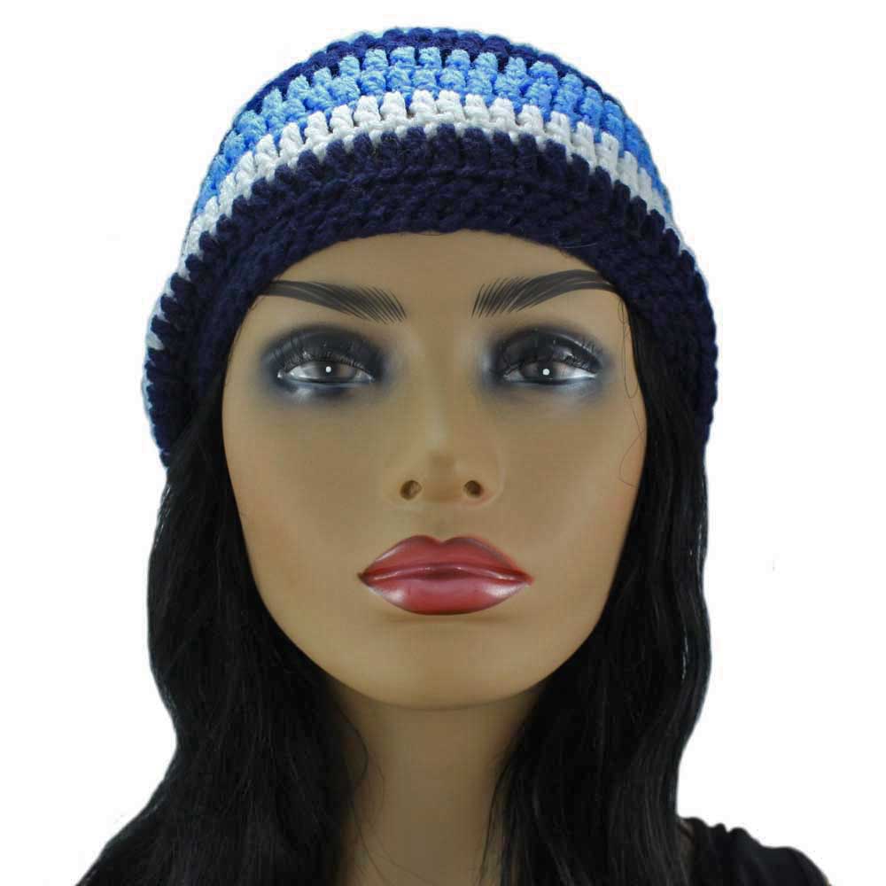 Blue and White Crochet Slouchy Hat Medium/Large - STXH03