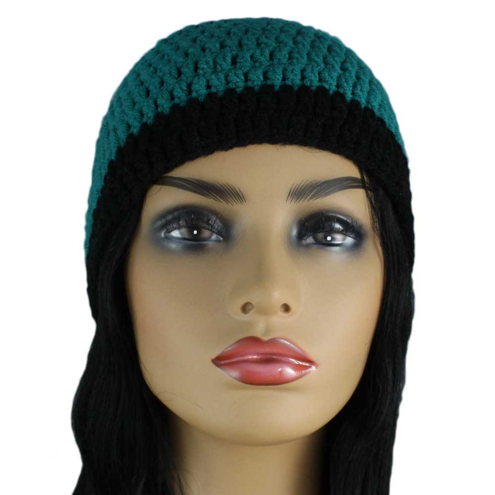 Evergreen and Black Crochet Beanie Hat Medium/Large - STXH06 - Lilylin Designs