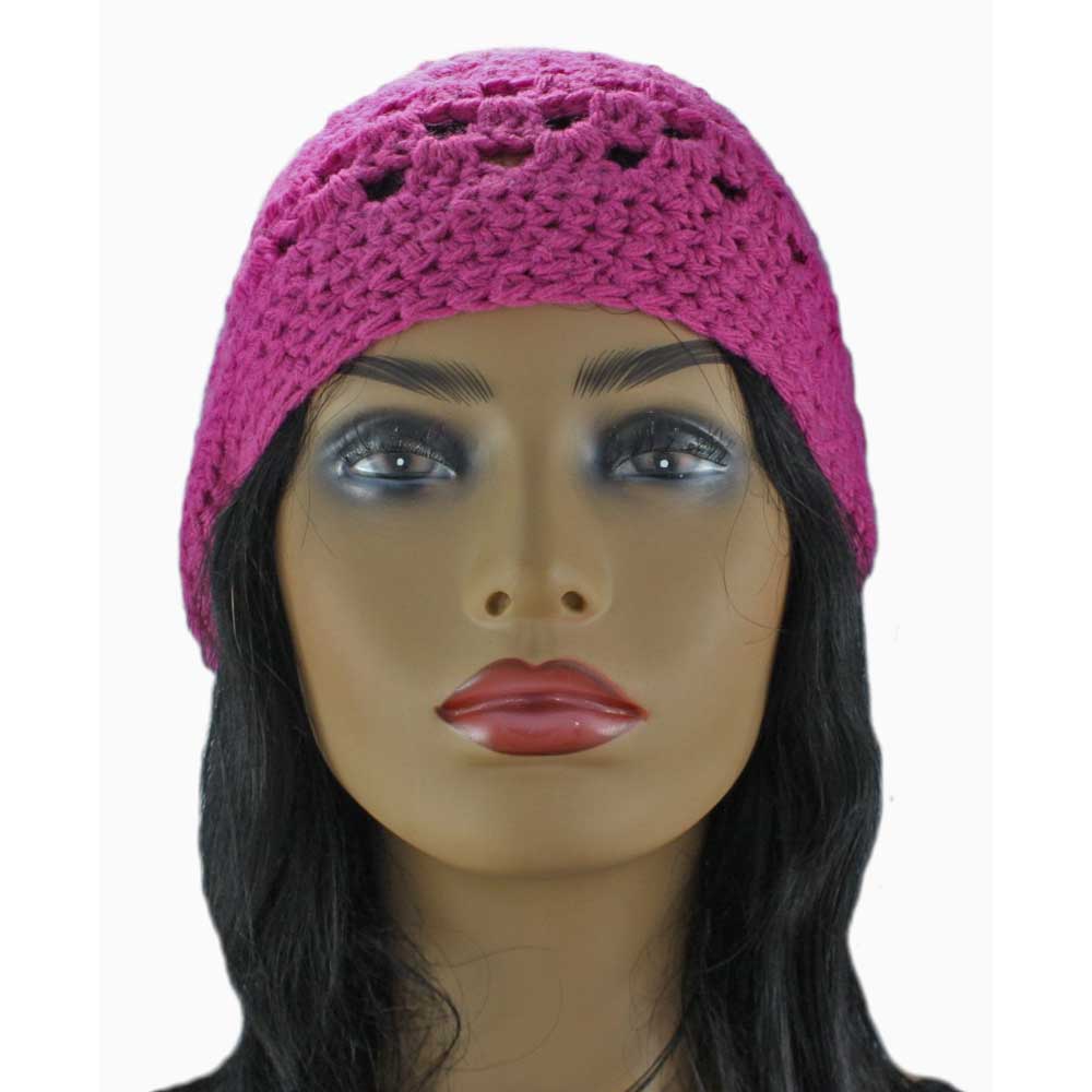 Hot Pink Granny Square Crochet Beanie Hat Med/Large - STXH10 - Lilylin Designs