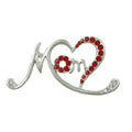 Silver Stylized Open Heart with Red Crystals MOM Pin - Lilylin Designs