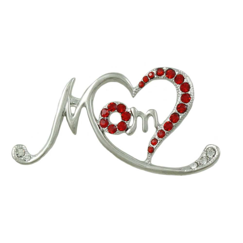 Silver Stylized Open Heart with Red Crystals MOM Pin - Lilylin Designs
