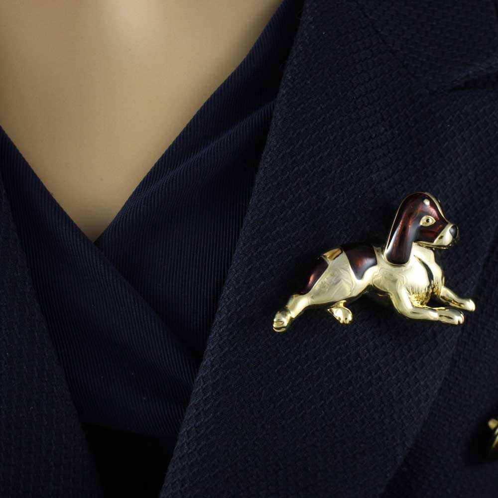 Model with Gold and Brown Enamel Large St. Bernard Dog Brooch Pin - Lilylin Designs