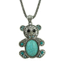 Large Turquoise Teddy Bear Pendant on Antique Silver Chain - Lilylin Designs