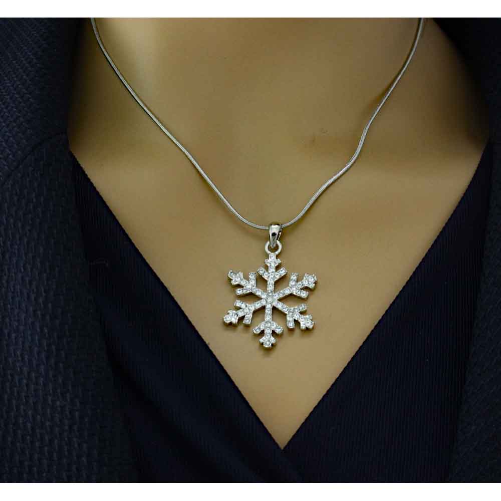 Crystal Snowflake Necklace and Matching Earring Gift Set - XE003NBS - Lilylin Designs