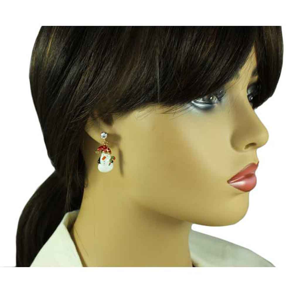 Snowman with Red and Green Candy Cane Christmas Earring - XE104 - Lilylin Designs