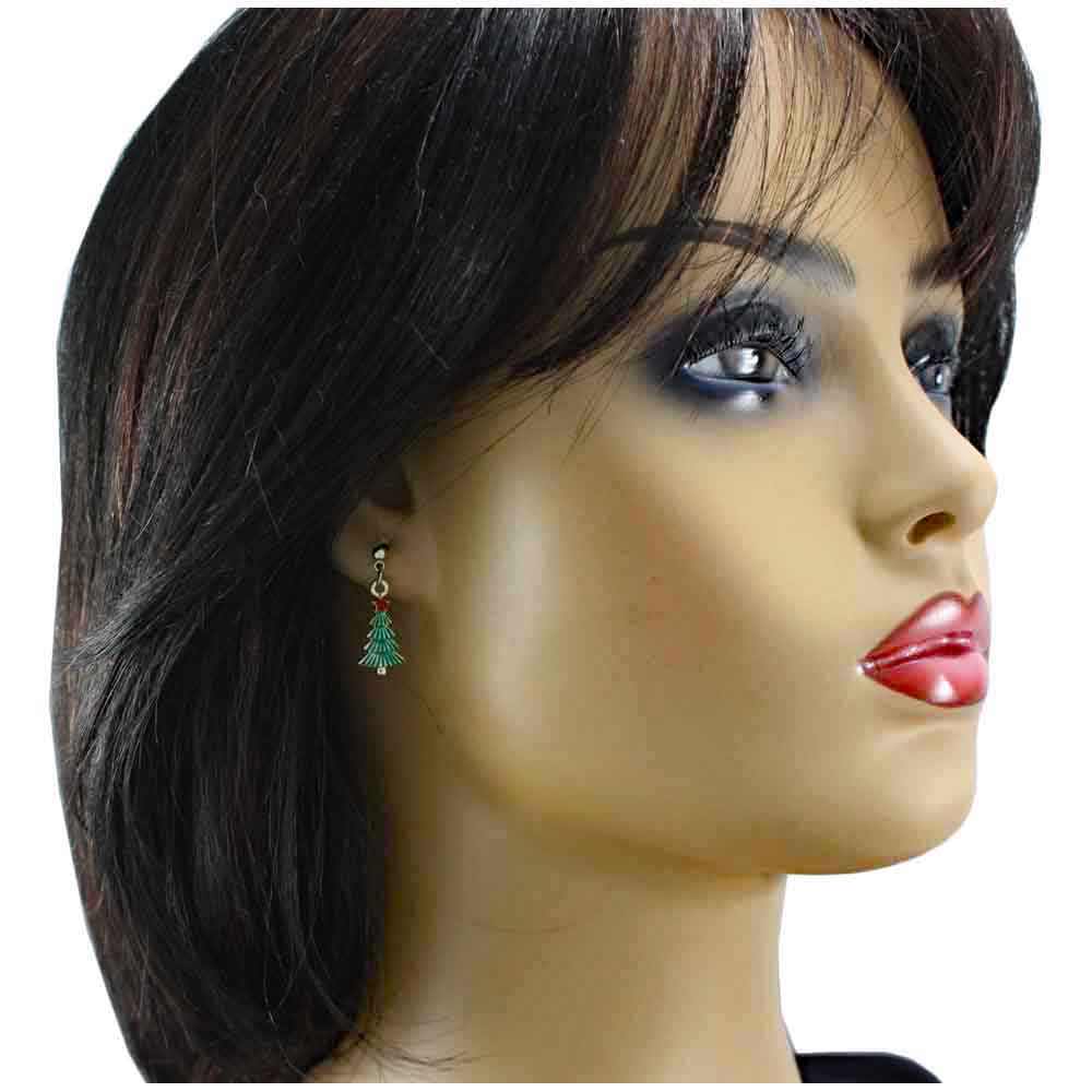 Small Green Christmas Tree Dangling Pierced Earring - XE205S - Lilylin Designs