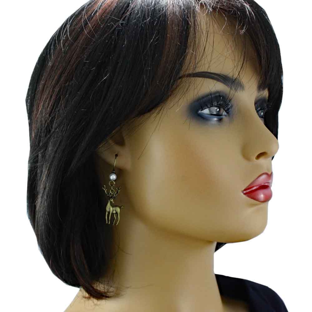 Reindeer with White Pearl Pierced Earring - XE501 - Lilylin Designs