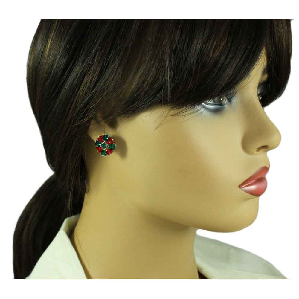 Red and Green Crystal Christmas Pierced Earring - XE608 - Lilylin Designs