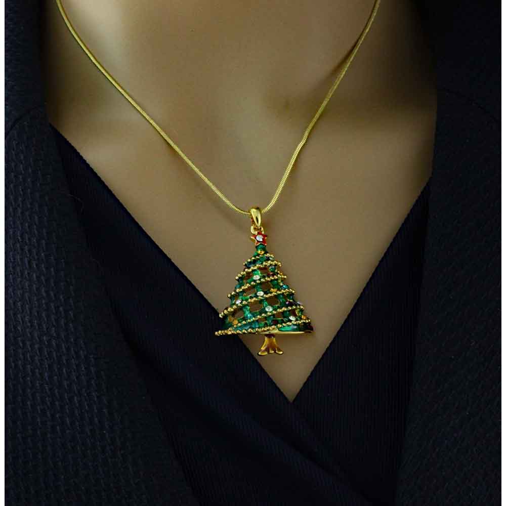 Crystal Christmas Tree Pendant with Gold Chain - XN302 - Lilylin Designs