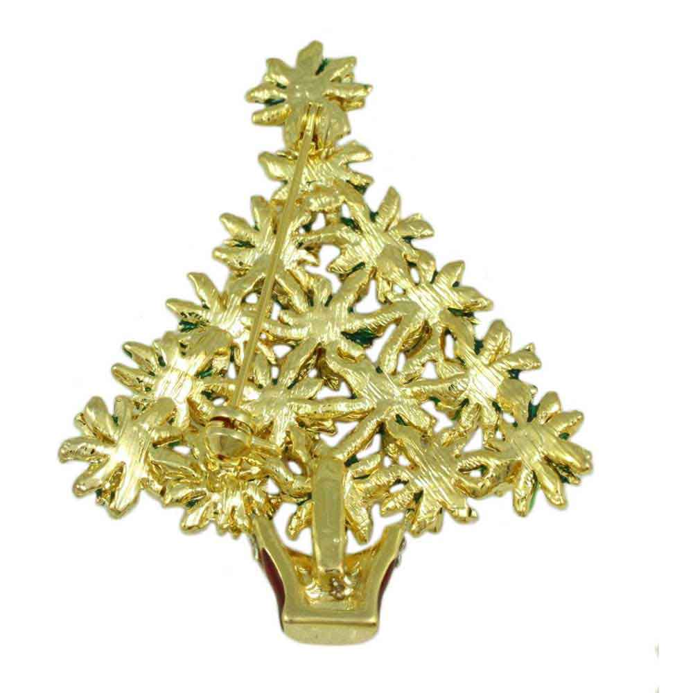 Red and Green Poinsettia Christmas Tree Brooch Pin - XN304P - Lilylin Designs