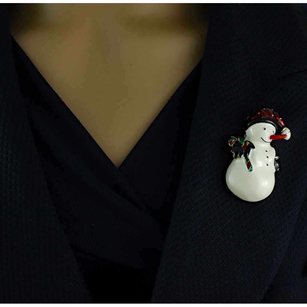 Snowman with Santa Hat and Carrot Nose Brooch Pin - XP104 - Lilylin Designs