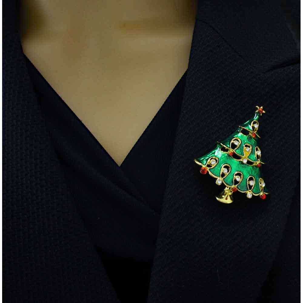 Green Enamel Christmas Tree Brooch Pin - XP242 - Lilylin Designs