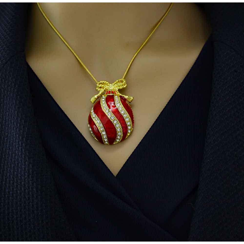 Red Christmas Ornament Pendant on Gold Chain - XP348N - Lilylin Designs