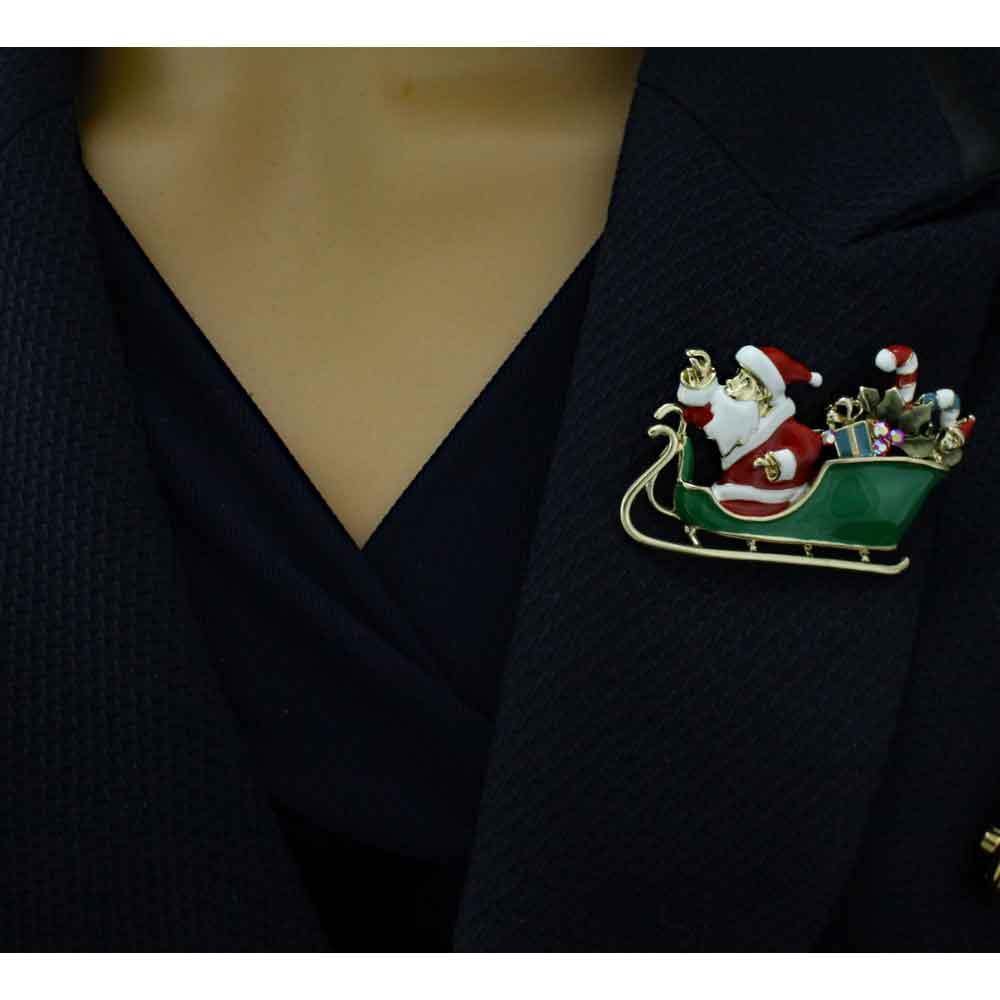 Santa with Sleigh Full of Christmas Presents Brooch Pin - XP440 - Lilylin Designs