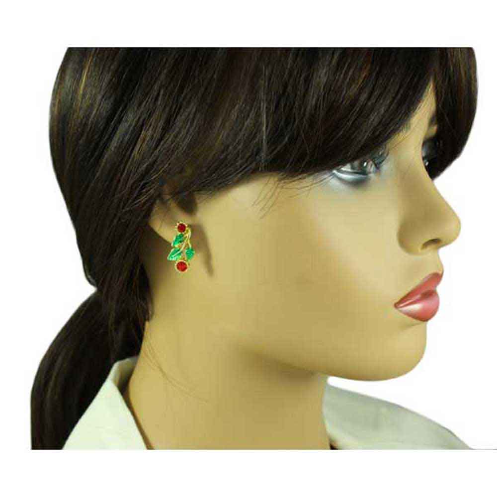 Crystal Holly Wreath Pin and Pierced or Clip Earring Set - XP621BS - Lilylin Designs