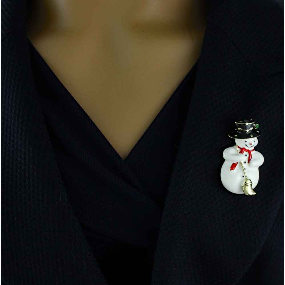 Snowman with Boater Hat and Broom Brooch Pin - XP630 - Lilylin Designs