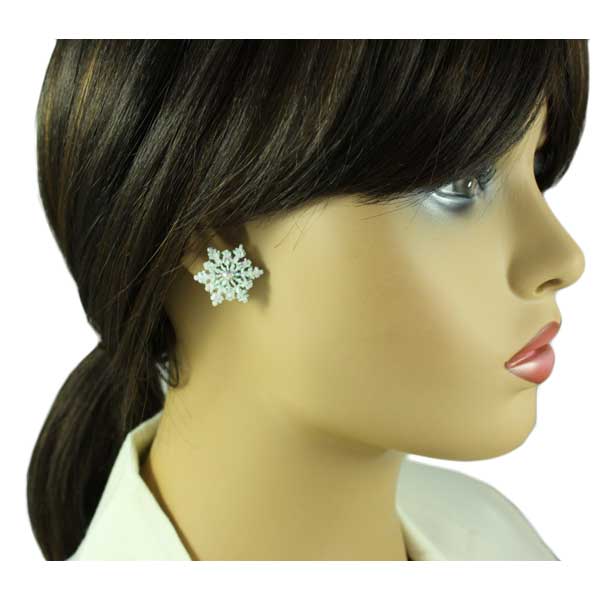 White Glitter Snowflake Pierced Earring - XP631E - Lilylin Designs