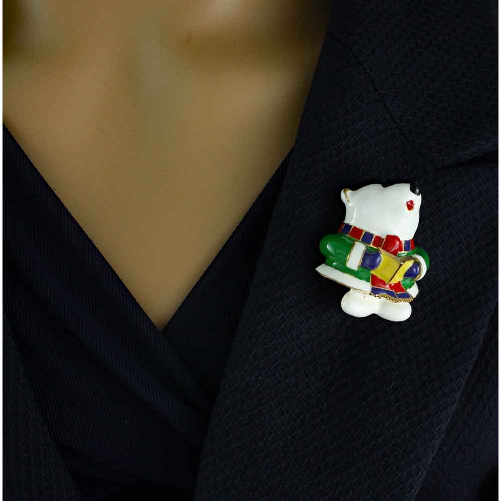 White Enamel Singing Polar Bear Brooch Pin - XP904 - Lilylin Designs