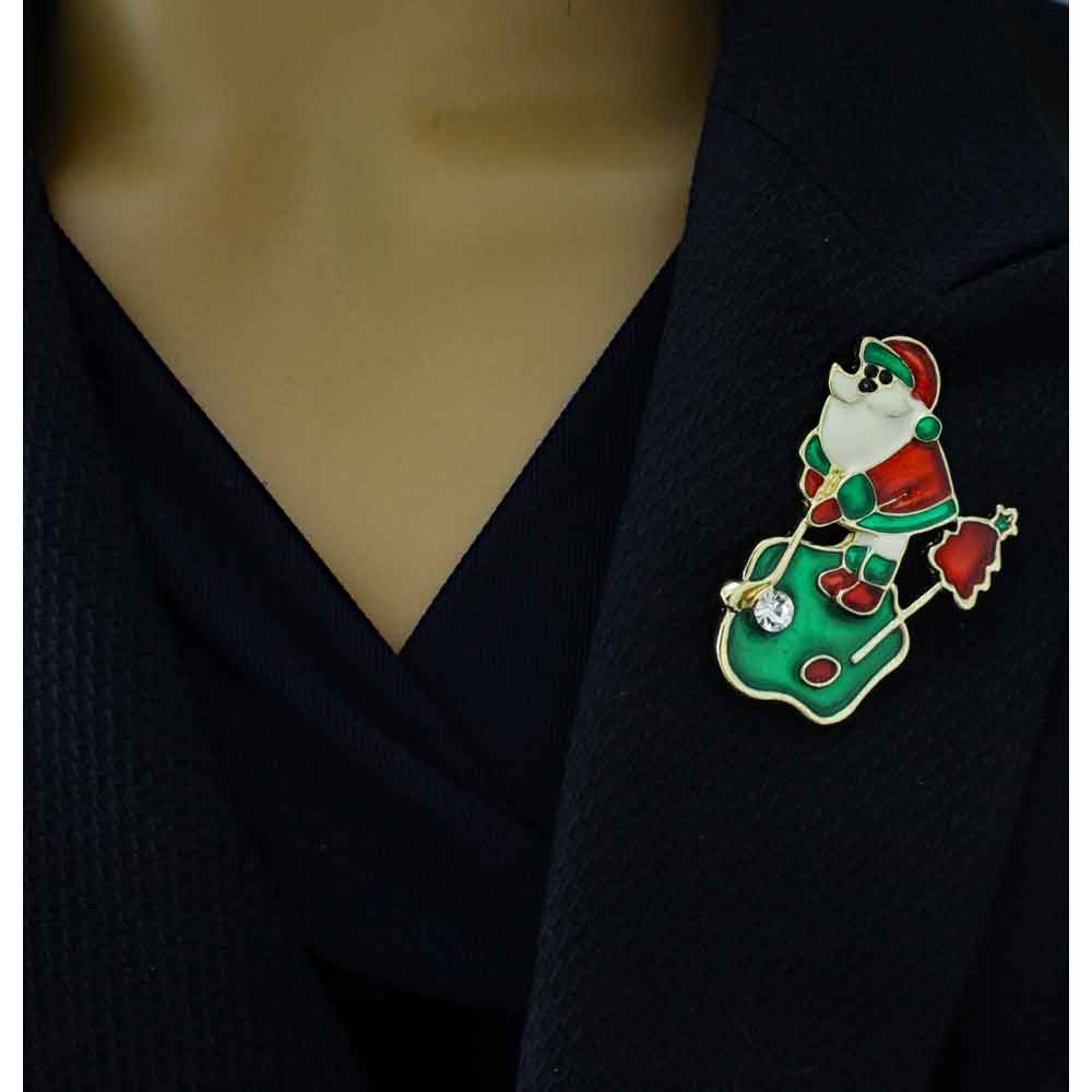 Golfing Santa with Crystal Golf Ball Christmas Brooch Pin - XP911 - Lilylin Designs