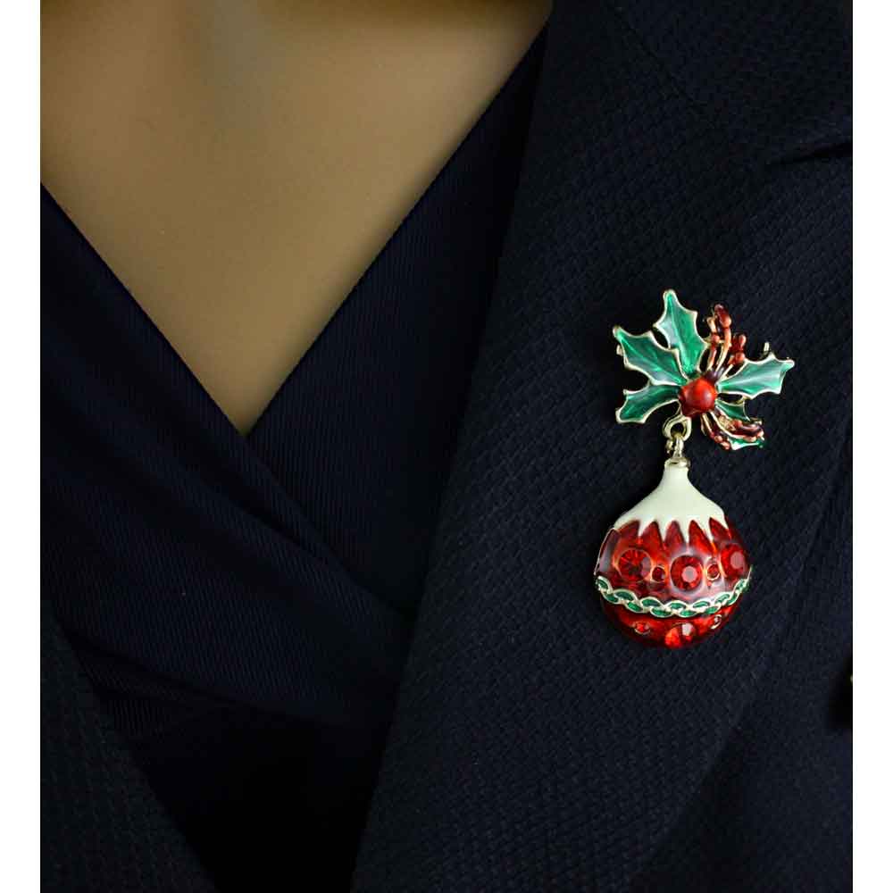 Red and White Dangling Christmas Ornament Brooch Pin - XP917 - Lilylin Designs